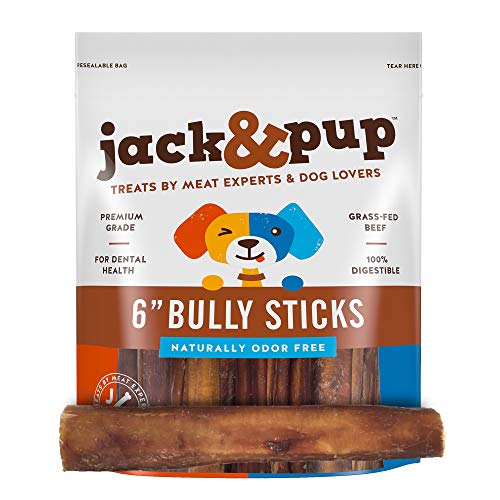 Product Cover Jack&Pup 6-inch Premium Grade Odor Free Bully Sticks Dog Treats [Thick],- 6