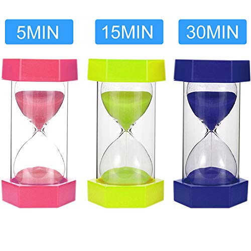 Product Cover Penxina Sand Timer Hourglass Sand Timer 5 Minutes 15 Minutes 30 Minutes Timer Clock Set for Kids Games Classroom Home Brushing Timer Office Kitchen Use, 3 Pack
