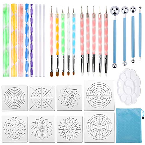 Product Cover 32PCS Mandala Dotting Tools Set with a Blue Zipper Waterproof Storage Bag for Painting Rocks