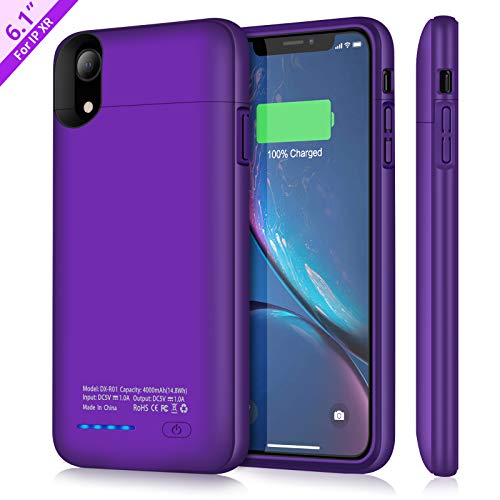 Product Cover Battery Case for iPhone XR, TAYUZH 4000mAh Ultra-Slim Protective Portable Charging Case Compatible for iPhone XR Magnetic Battery Case Rechargeable Charger Case - Support Wired Headphones (Purple)