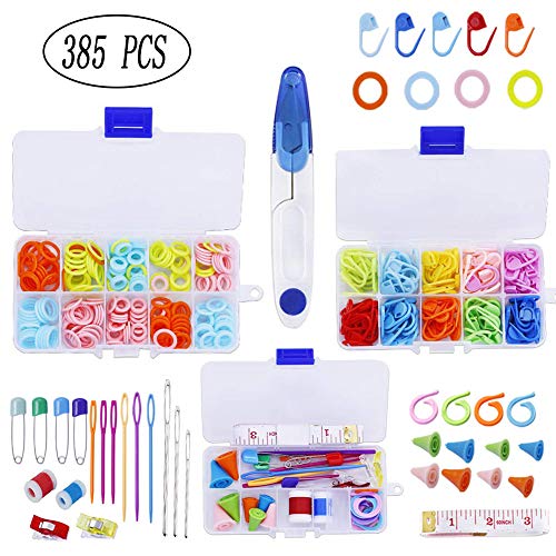Product Cover 385 Pieces Stitch Markers Knitting Kit, Plastic Knitting Crochet Locking Stitch Needle Clip Row Counters Markers Split Rings Holders,Needle Point Protectors/Stoppers