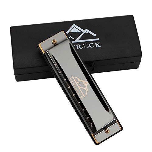 Product Cover EastRock Blues Harmonica Mouth Organ 10 Hole C Key with Case, Diatonic Harmonica for Professional Player Beginner Students gifts, Adult Friends Gift Black