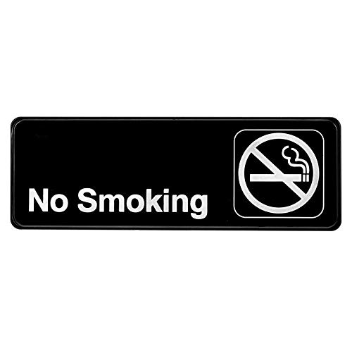 Product Cover Alpine Industries No Smoking Sign - Visible Black Wall/Door Placard w/Adhesive Back, White Text for Smoke Free Restaurants, Offices & Gas Stations