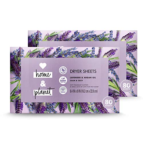 Product Cover Love Home and Planet Dryer Sheets Lavender & Argan Oil, 80 Count, Pack of 2