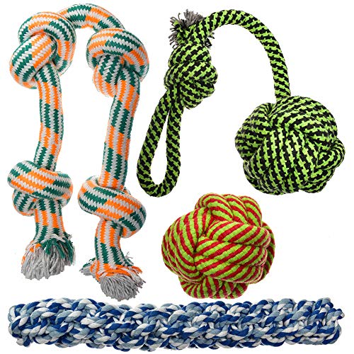 Product Cover XL Dog Rope Toys for Aggressive Chewers - 4 Nearly Indestructible Chewing Ropes - Durable Heavy Duty Dog Toys - Large Dog Toys - Tough Dog Chew Toys Set - Tug of War Dog Toys for Big Breed Dogs