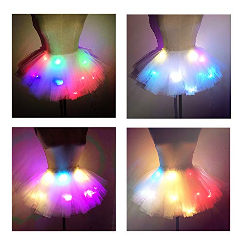 Product Cover SHINYOU Women Tutu Skirt LED Light Up Ballet Skirt Halloween Cosplay EDM Festival Short White+Color (Waist:27~41in)