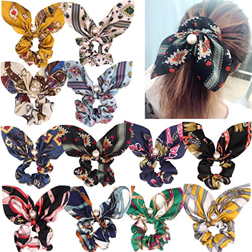 Product Cover JOYOYO 12Pcs Big Bow Hair Scrunchies Silky Bunny Scrunchy Elastic Hair Bands Hair Ponytail Holder Scrunchy Ties Vintage Accessories for Women,Ladies