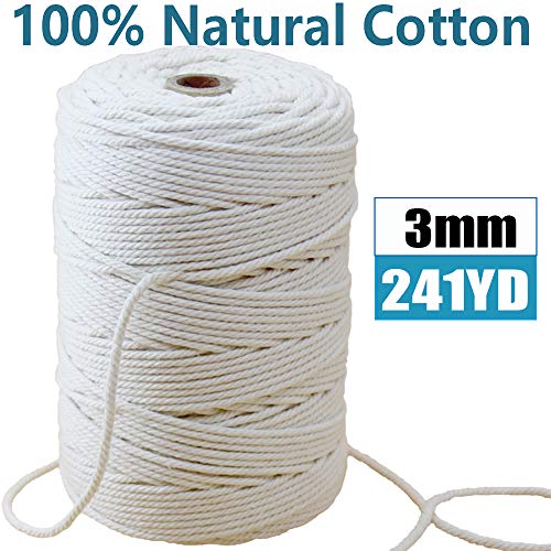 Product Cover Mygogo Macrame Cord 3mm x 241Yards (About 220m,722feet) Natural Cotton Macrame Rope 4 Strand Twisted Soft Cotton Cord for Handmade Wall Hanging Plant Hanger Craft Making DIY Decoration Natural Color