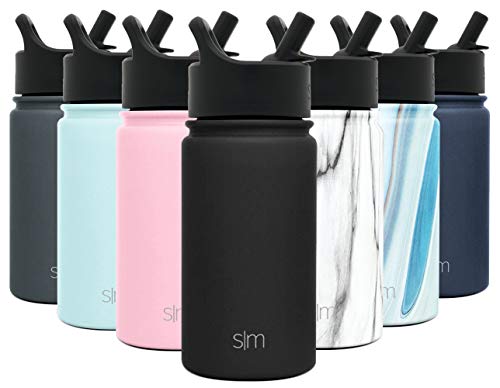 Product Cover Simple Modern 14 oz Summit Water Bottle with Straw Lid - Hydro Vacuum Insulated Tumbler Flask Double Wall Liter - 18/8 Stainless Steel - Midnight Black