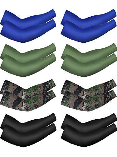 Product Cover 8 Pairs Unisex UV Protection Arm Cooling Sleeves Ice Silk Arm Cover (Ice Silk, Black Blue Camouflage Dark-green)