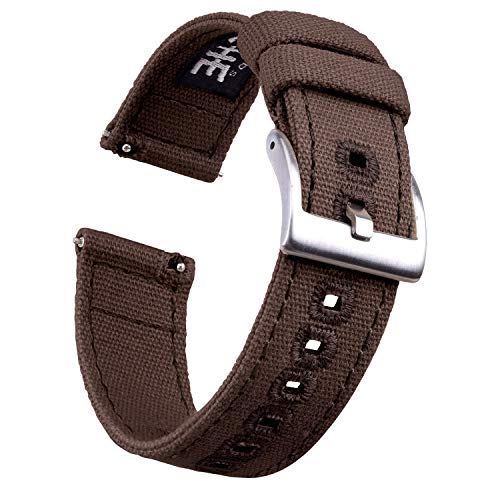 Product Cover 22mm Dark Brown Canvas Quick Release Watch Bands Compatible with Seiko Watch Straps for Men