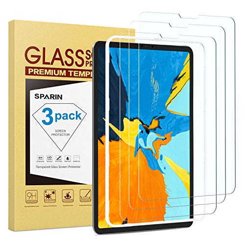 Product Cover SPARIN [3 Pack] Screen Protector for iPad Pro 11 Inch, [Highly Responsive] [Upgraded Designed] Tempered Glass Screen Protector Work with Face ID -Apple Pencil Compatible/Alignment Frame