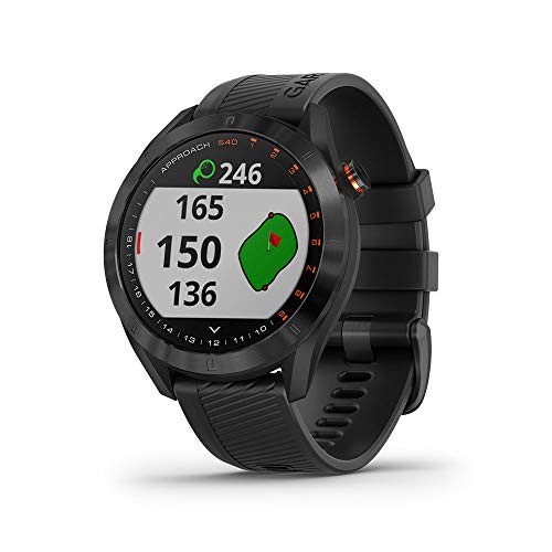 Product Cover Garmin Approach S40, Stylish GPS Golf Smartwatch, Lightweight with Touchscreen Display, Black, 010-02140-01, Black Stainless with Black Band