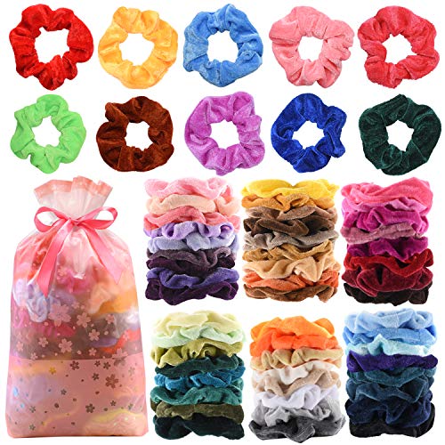 Product Cover 60 Pcs Premium Velvet Hair Scrunchies Hair Bands for Women or Girls Hair Accessories,Great Gift for halloween Thanksgiving day and Christmas