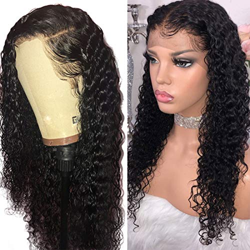 Product Cover VRBest Hair Deep Wave Human Hair Lace Front Wigs Brazilian Virgin Human Hair Wigs Pre-Plucked 150% Density 100% Unprocessed Wig Natural Color for Black Women(18 Inch)