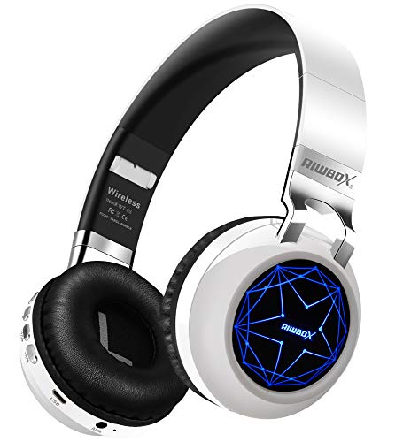 Product Cover Riwbox WT-8S Bluetooth Headphones, LED Light Up Wireless Headphones Over Ear Hi-Fi Stereo Foldable Wireless/Wired Headsets with Mic and TF-Card Compatible for iPhone ipad Kindle Laptop TV (White)