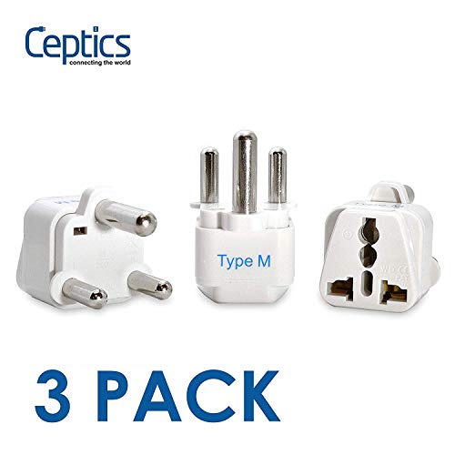 Product Cover South Africa, Botswana Travel Adapter by Ceptics, Universal Socket Plug Accepts Plugs From any Country, Perfect for Cell Phones, Laptops, Chargers and More - 3 Pack