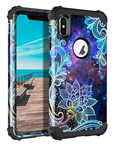 Product Cover Casetego Compatible iPhone Xs Max Case,Floral Three Layer Heavy Duty Hybrid Sturdy Armor Shockproof Protective Cover Case for Apple iPhone Xs Max,Mandala