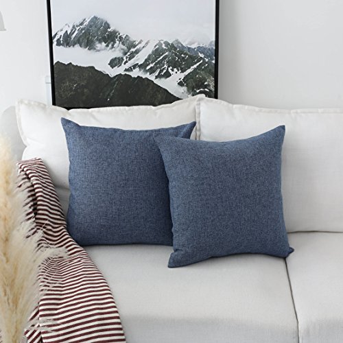 Product Cover Home Brilliant 2 Packs Faux Linen Burlap Decorative Pillow Cover Cushion Covers for Sofa, 22x22 inch, 55x55 cm, Navy Blue