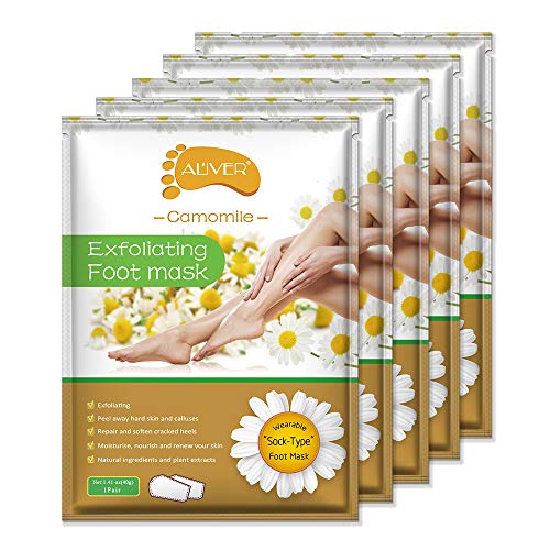 Product Cover 5 Pairs Foot Peel Mask, Exfoliating Callus Peel Booties,Peeling Off Calluses & Dead Skin, Baby Soft Smooth Touch Feet-Men Women (Camomile)