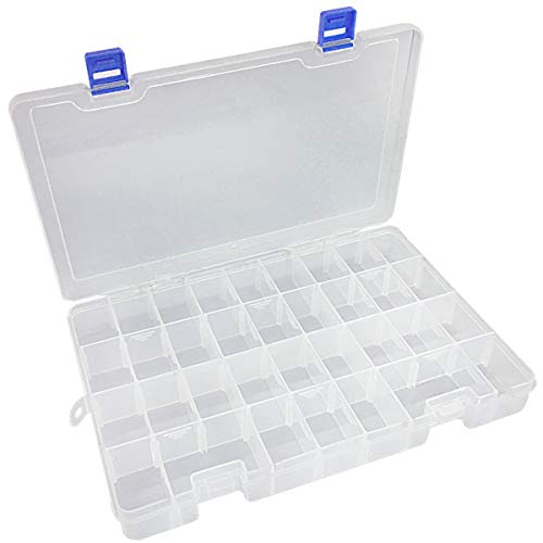 Product Cover Qualsen Plastic Compartment Box with Adjustable Dividers Craft Tackle Organizer Storage Containers Box 34Grid 1PC (Clear)
