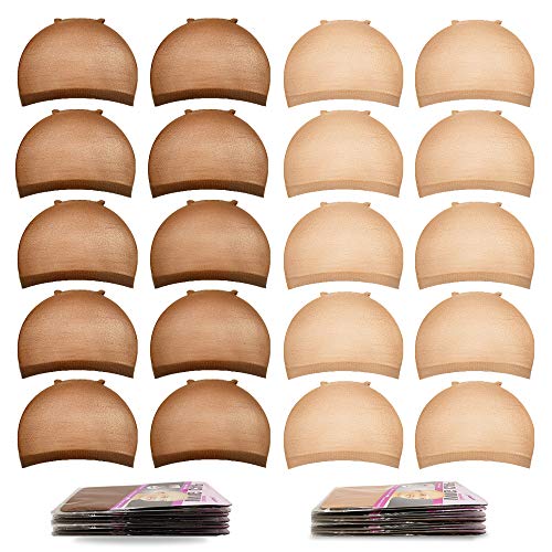 Product Cover Nylon Wig Caps,MORGLES 20pcs Stocking Caps For Wigs Stretchy Wig Caps Brown & Light Brown Wig Caps For Women