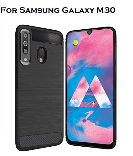 Product Cover Bracevor Back Cover Case for Samsung Galaxy M30 Carbon Fiber Flexible Shockproof TPU Rugged Armor Brushed Texture - Black