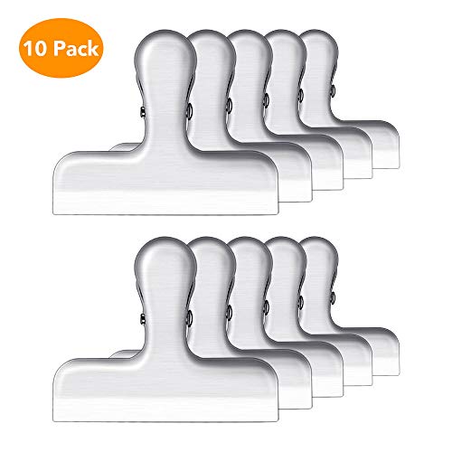 Product Cover Phoenixee Chip Clips, Stainless Steel Chip Bag Clips 10 Pieces, Wide Snack Clips 3 Inch, All-Purpose Bag Clips Perfect for Air Tight Seal Grips on Coffee, Food Bag Clip for Office, Kitchen and Home