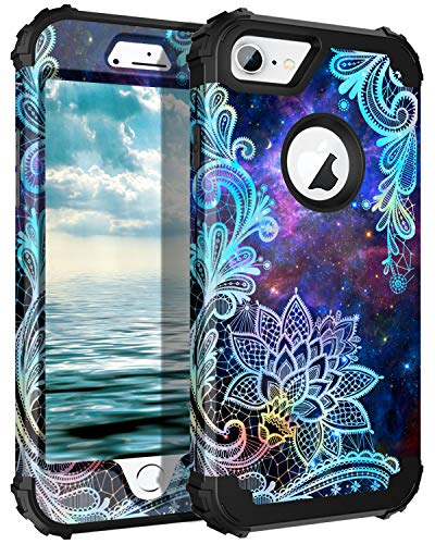 Product Cover Casetego Compatible iPhone 8 Case,iPhone 7 Case,Floral Three Layer Heavy Duty Hybrid Sturdy Armor Shockproof Protective Cover Case for Apple iPhone 8/7,Mandala