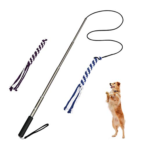 Product Cover POPETPOP Dog Outdoor Toy Extendable Teaser Wand Outside Interactive Fun Toys with 2 Rope Chew Play Toys for Training Exercise (Size L)