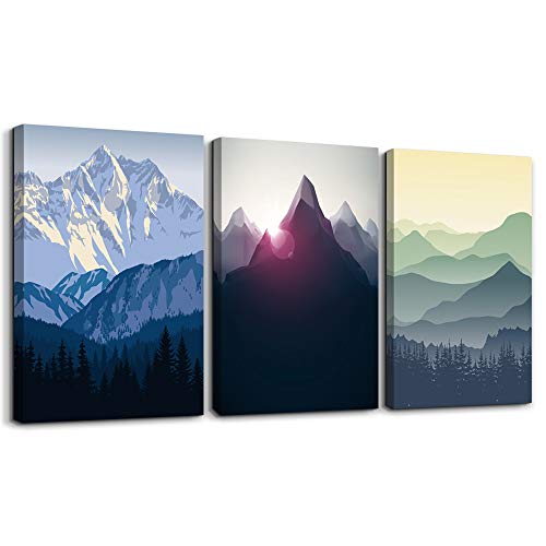 Product Cover Canvas Wall Art for Living Room Wall decor posters Landscape painting Wall Artworks Pictures Bedroom Decoration, Mountain in Daytime sun，12x16 inch/piece, 3 Panels Abstract Canvas Prints bathroom art