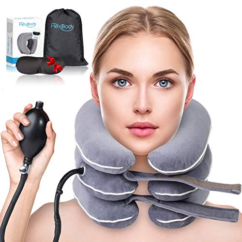 Product Cover Cervical Neck Traction Device by Flexibody, Inflatable Traction Device, FDA Approved Neck Traction for Instant Pain Relief and Spine Alignment, Adjustable Neck Stretcher, Plus Eye Mask Gift