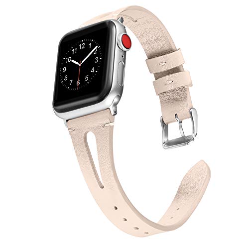 Product Cover Secbolt Leather Bands Compatible with Apple Watch Band 38mm 40mm Series 5 4 3 2 1, Slim Strap with Breathable Hole Replacement Wristband for Iwatch Edition, Nude