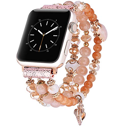 Product Cover TOROTOP Bracelet Compatible for Apple Watch Band 40mm/38mm Women Girl, Handmade Fashion Elastic Beaded with Rose Gold Stainless Steel Adapter Strap Compatible for iWatch Series 4/3/2/1 38mm 40mm Band