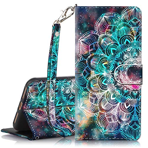 Product Cover iPhone XR Case, Hocase PU Leather Full Body Protective Wallet Case with Credit Card Holders, Wrist Strap, Magnetic Closure for iPhone XR 2018 w/ 6.1-inch Display - Mandala in Galaxy