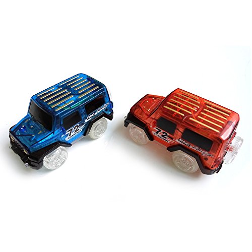 Product Cover ThinkMax LED Electric Toy Car for Kids, Magic Tracks Night Glow Race Car for Kids Gifting, Red and Blue Set(Not Include Tracks)