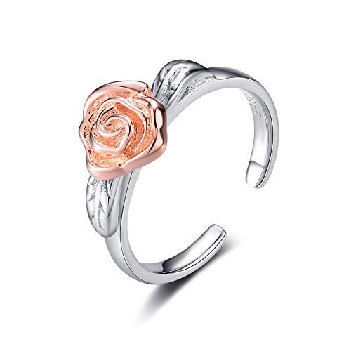 Product Cover YFN Sterling Silver Rose Flower Open Toe Rings Band Adjustable for Women Girls Size 2-4