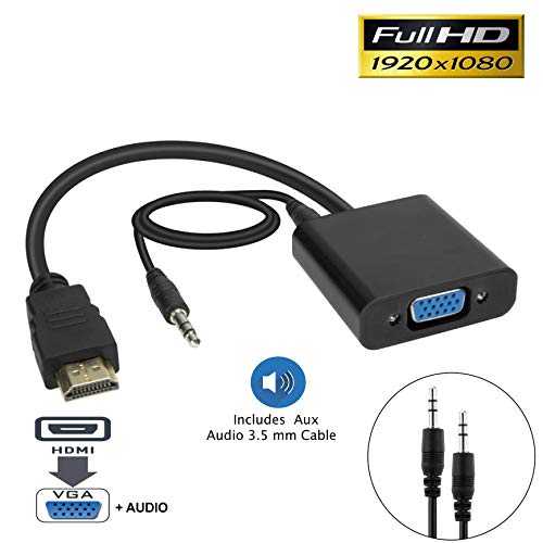 Product Cover pibox India Gold-Plated HDMI to VGA Adapter with Audio (Male to Female) for Computer, Desktop, Laptop, PC, Monitor, Projector, HDTV, Raspberry Pi, Media Players, Xbox and More -Black