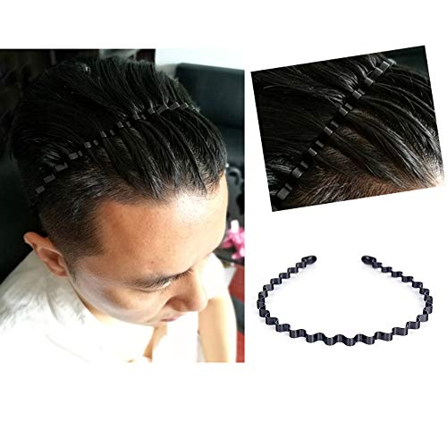 Product Cover Men's Slicked Back Headband, Outdoor Sports Fashion Pigtail Hair Band/Never Paint-shedding Metal Head Buckle Clip for Mens Long Hair, Braid and other Hair Styles - Small Wave