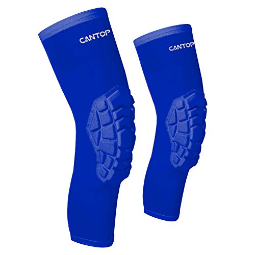 Product Cover Cantop Compression Knee Pads Leg Sleeve Support Protector Sprots Brace for Volleyball Basketball Football, Sold as Pair (Blue, XL)