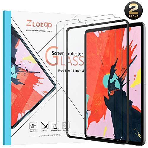 Product Cover Ztotop Screen Protector for iPad Pro 11 inch 2018 (2 Pack), Face ID and Apple Pencil Compatible/Easy Installation Frame/Scratch Resistant 9H Tempered Glass Screen Protector for iPad Pro 11 inch