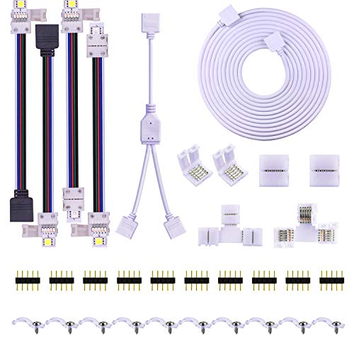 Product Cover 5PIN LED Strip Connector Kit - 10mm 5050 RGBW LED Connector Kit Include 9.8FT Extension Cable, Strip to Strip Jumper, Strip to Power Jumper, 2 Way Splitter, L Shape Connector, Gapless Connectors