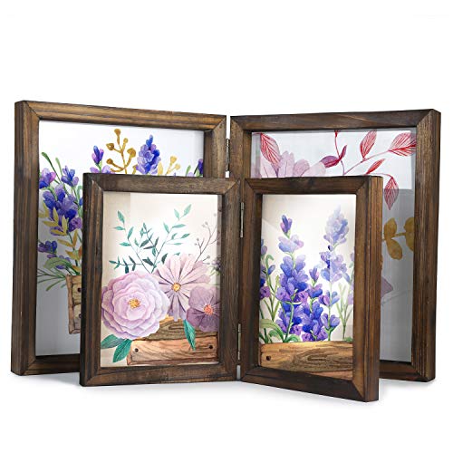 Product Cover Picture Frames-8x10 Picture Frame and 5x7 Picture Frame-Wood Frames, Rustic Double Hinged Frame with Glass Front for Bathroom Bedroom Living Room Kitchen Office Desktop or Tabletop (2, 8x10 and 5x7)