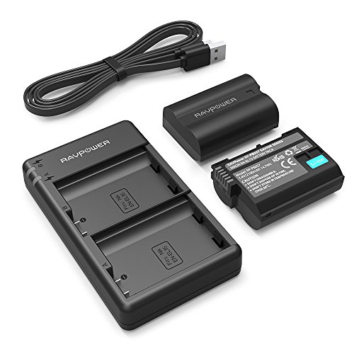 Product Cover EN-EL15 RAVPower EN EL15A Battery Charger Set and Rechargeable Li-ion Battery for Nikon D750, D7500, D850, D810, D810A, D800, D800E, D7200, D500, D610, D600 (2-Pack, Micro USB Charger, 2100mAh)