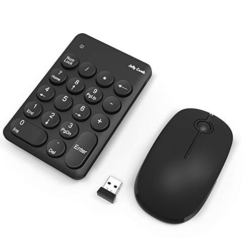 Product Cover Wireless Number Pad and Mouse, Jelly Comb 2.4G Wireless Numeric Keypad Mouse Ten-Key with Multi-Function 18 Round Keys for Laptop Desktop Notebook N042 - Just One USB Port (Black)