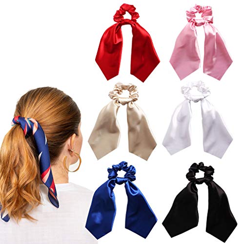 Product Cover 6 Pcs Hair Scrunchies Satin Silk Elastic Hair Bands Hair Scarf Solid Color Ponytail Holder Scrunchy Ties Vintage Accessories for Women Girls