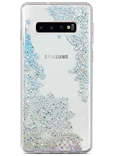 Product Cover Coolwee Clear Glitter for Galaxy S10 Case Thin Flower Slim Cute Crystal Lace Bling Shiny Women Girls Floral Plastic Hard Back Case Soft TPU Bumper Protective Cover for Samsung Galaxy S10 Mandala Henna