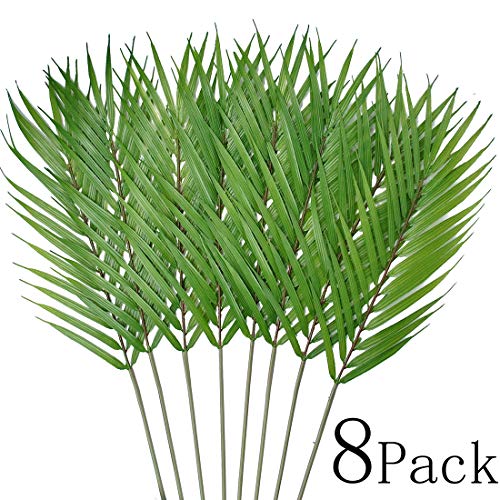 Product Cover Bird Fiy 8 Pack Artificial Palm Leaves Faux Plants Palm Leaf Greenery Tropical Palm Tree Leaves for Palm Wedding Arrangement Jungle Party Decorations