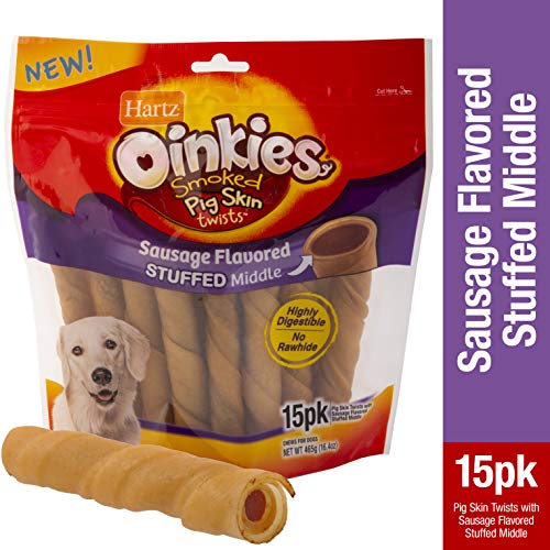 Product Cover Hartz Oinkies Smoked Pig Skin Twists with Sausage Flavored Stuffed Middle - 15 Pack