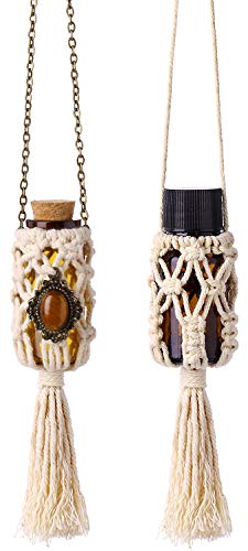 Product Cover Dahey Mini Macrame Hanging Car Diffuser,Refillable Car Aromatherapy Essential Oil Diffuser Bottle with Cap, Macrame Hanging Car Decor Bottle, 2 Pack 10ml Empty Bottles